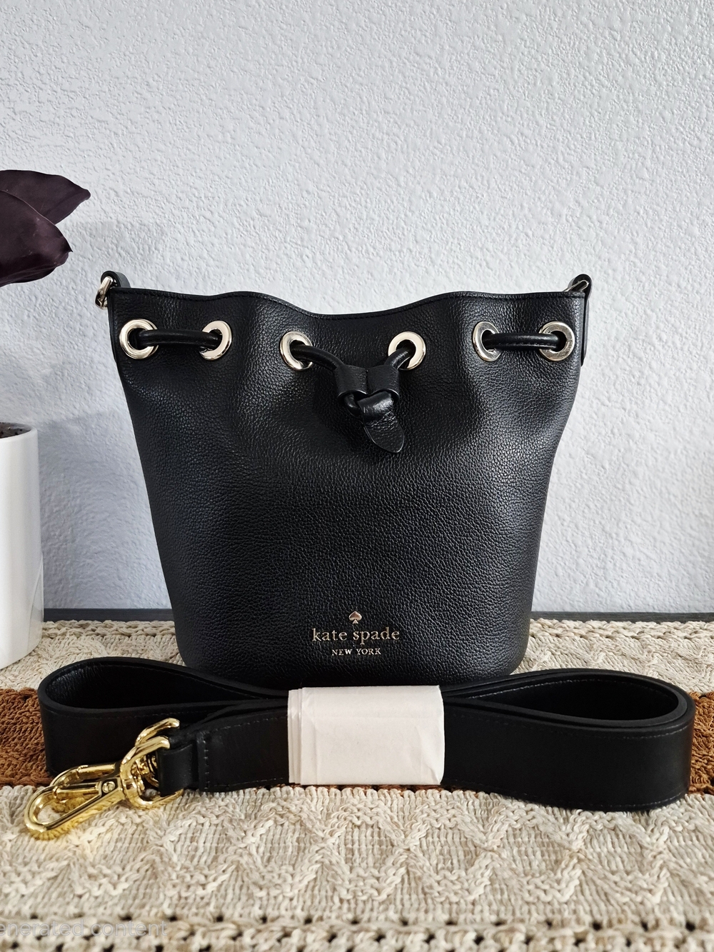 Kate Spade Rosie Mini Bucket Bag Black Pebbled Leather Crossbody Handbag